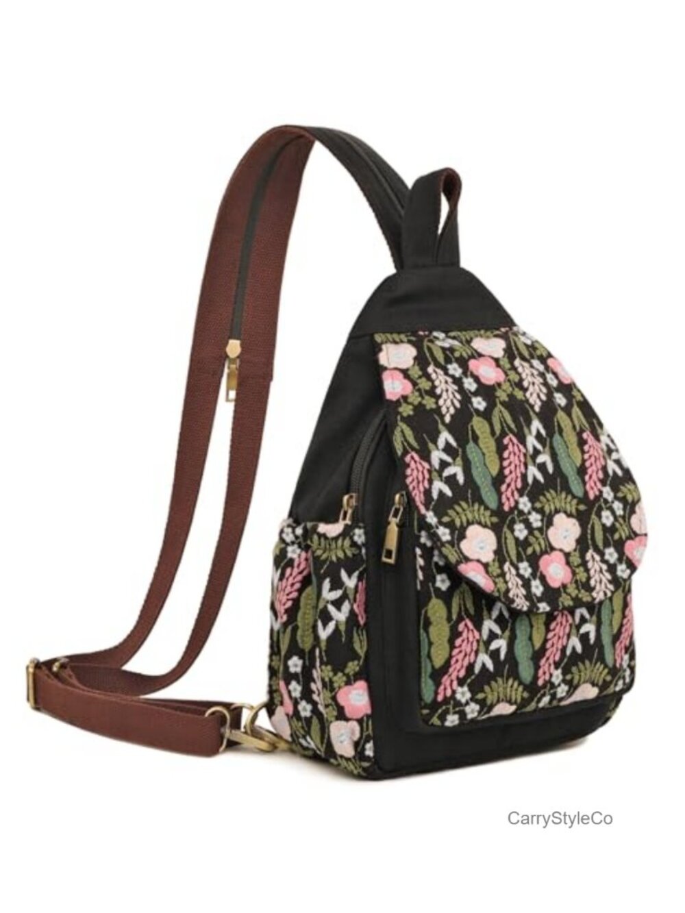 Boho Embroidered Canvas Sling Backpack Travel Crossbody Purse